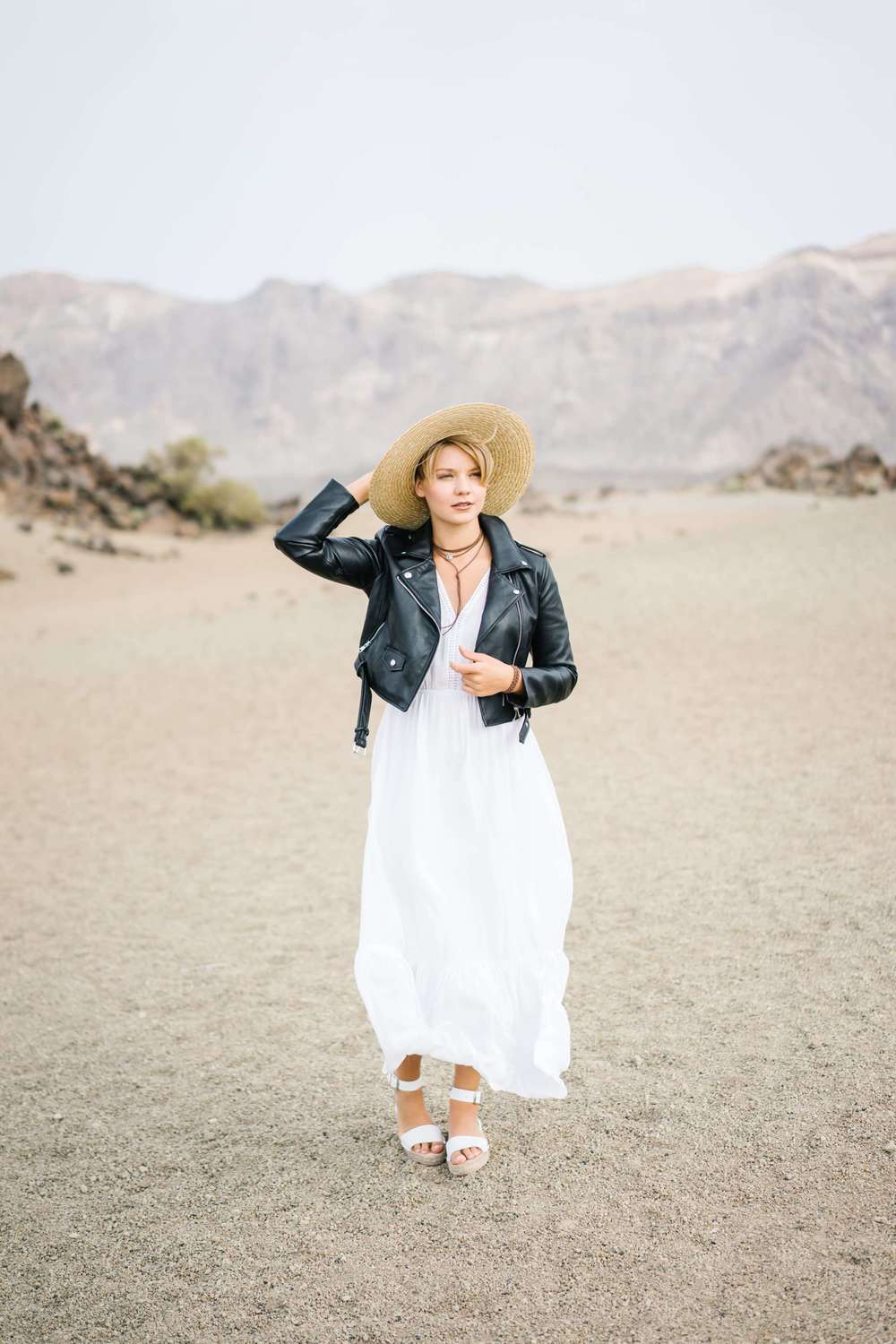 Face-forward desert bridal portrait by DreamWood Films
