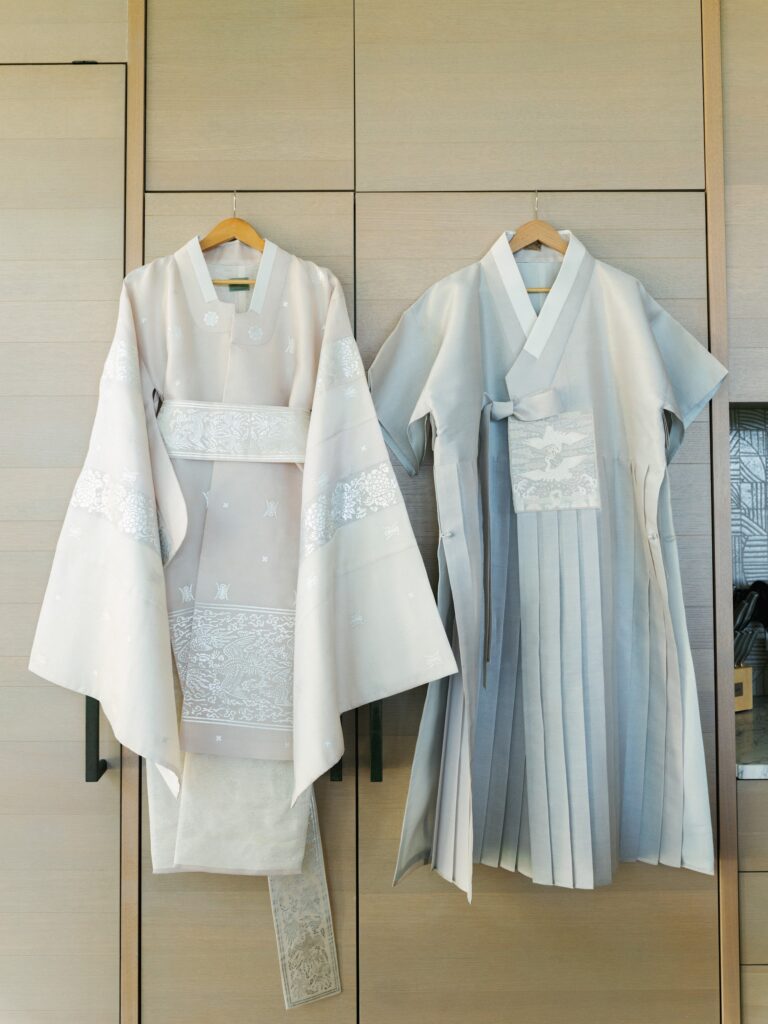 Traditional Korean wedding attire hanging before the ceremony