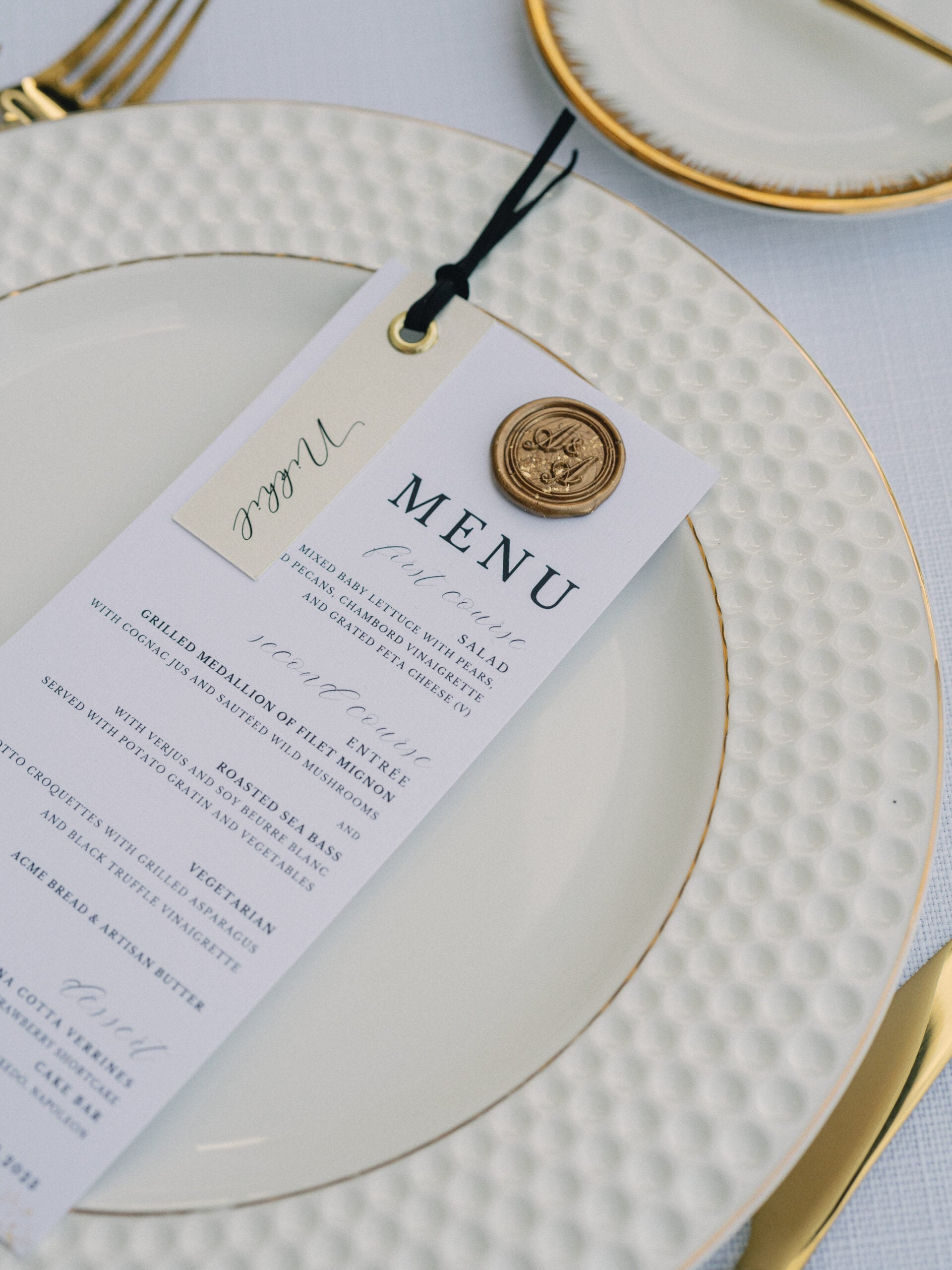 Wedding menu and place setting detail
