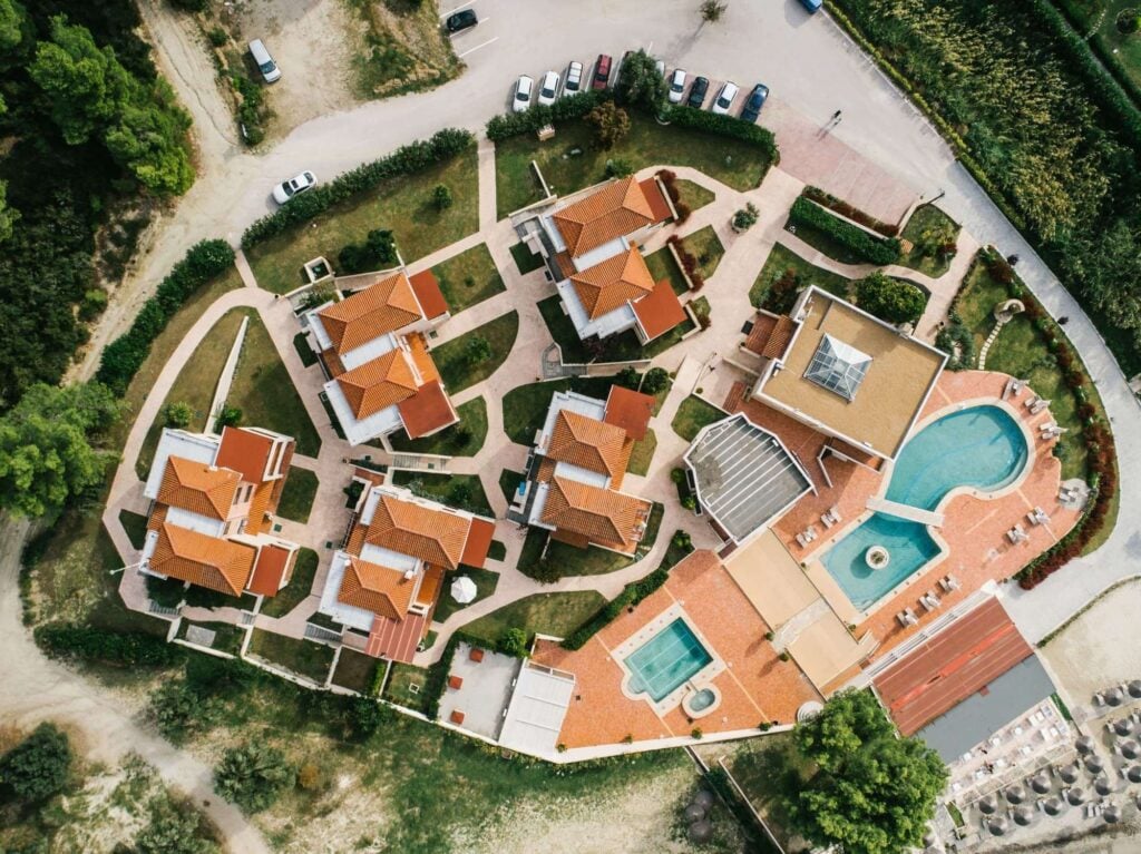 Aerial view of a destination wedding resort