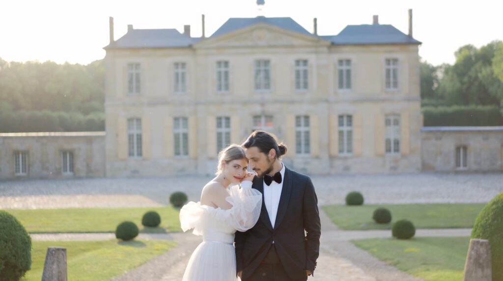 Golden hour wedding photography of a couple at a luxury villa sunset destination wedding
