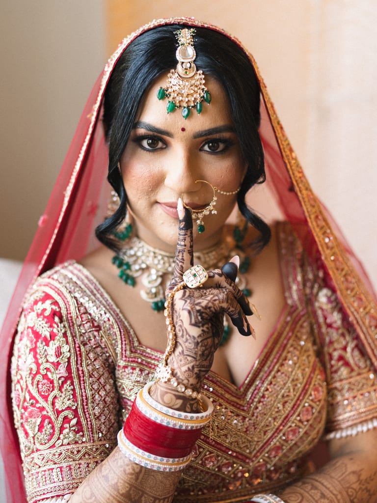 Bride portrait showing a quiet wedding-day detail