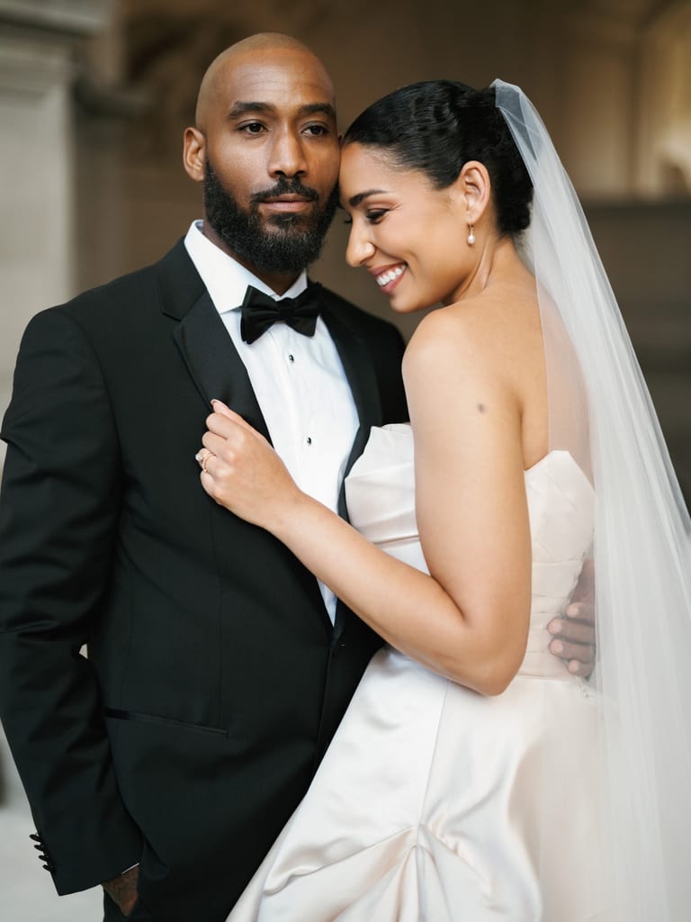 Close portrait of a couple on their wedding day