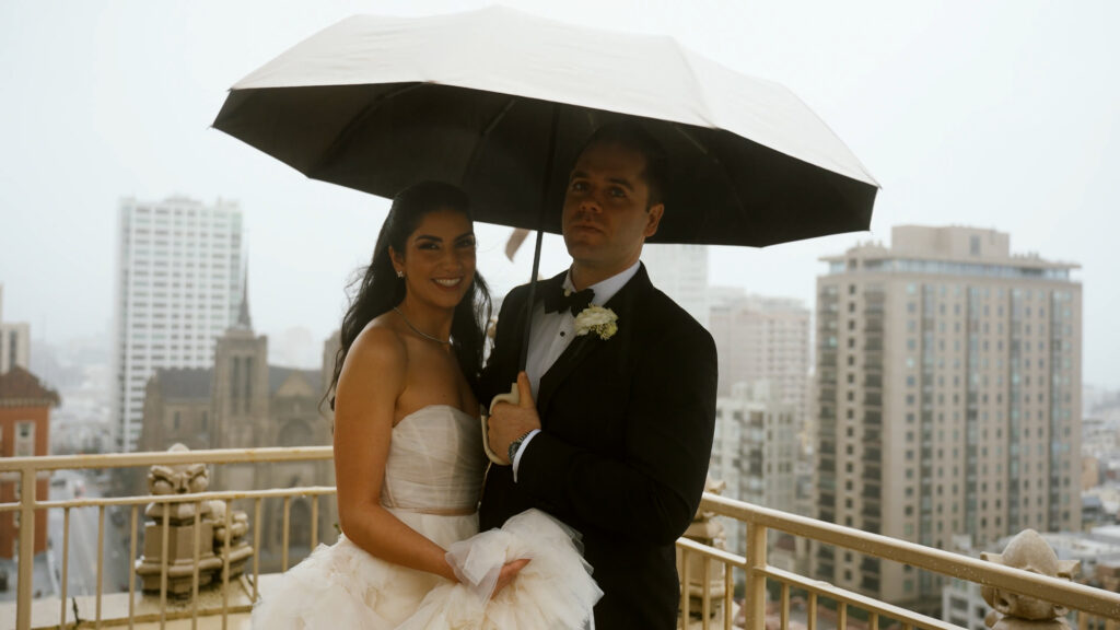 Wedding, umbrella, couple, portrait