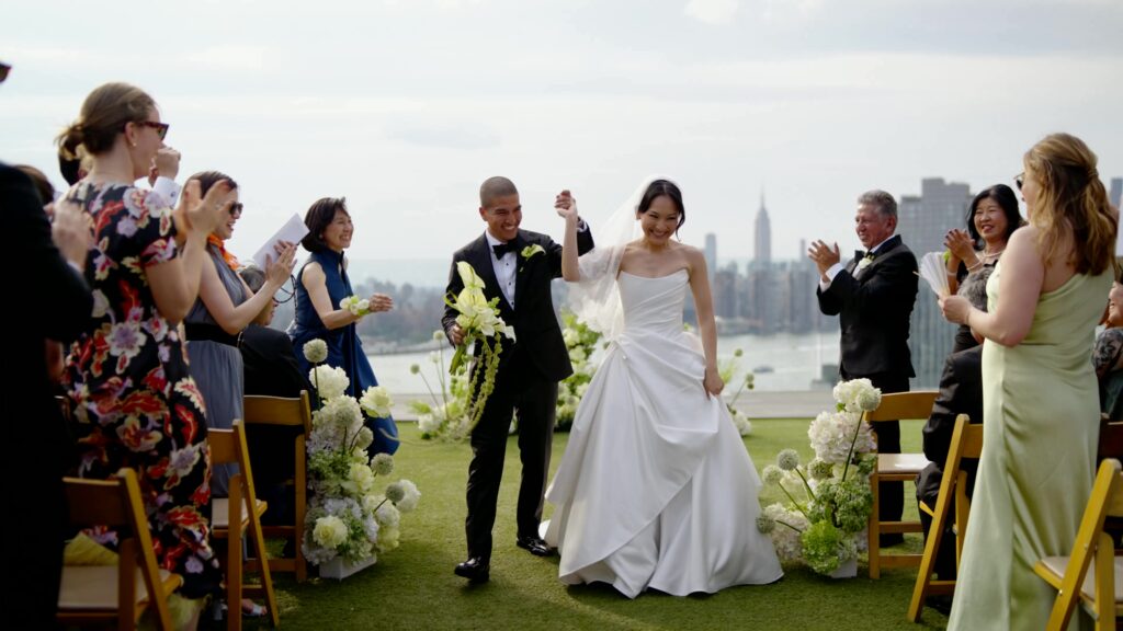 Wedding couple, ceremony, guests, NY wedding