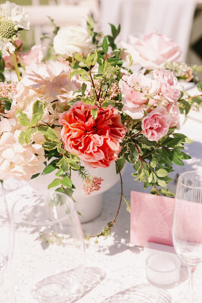 Close-up floral centerpiece design showcasing fine-art reception elements for a wedding photo gallery.