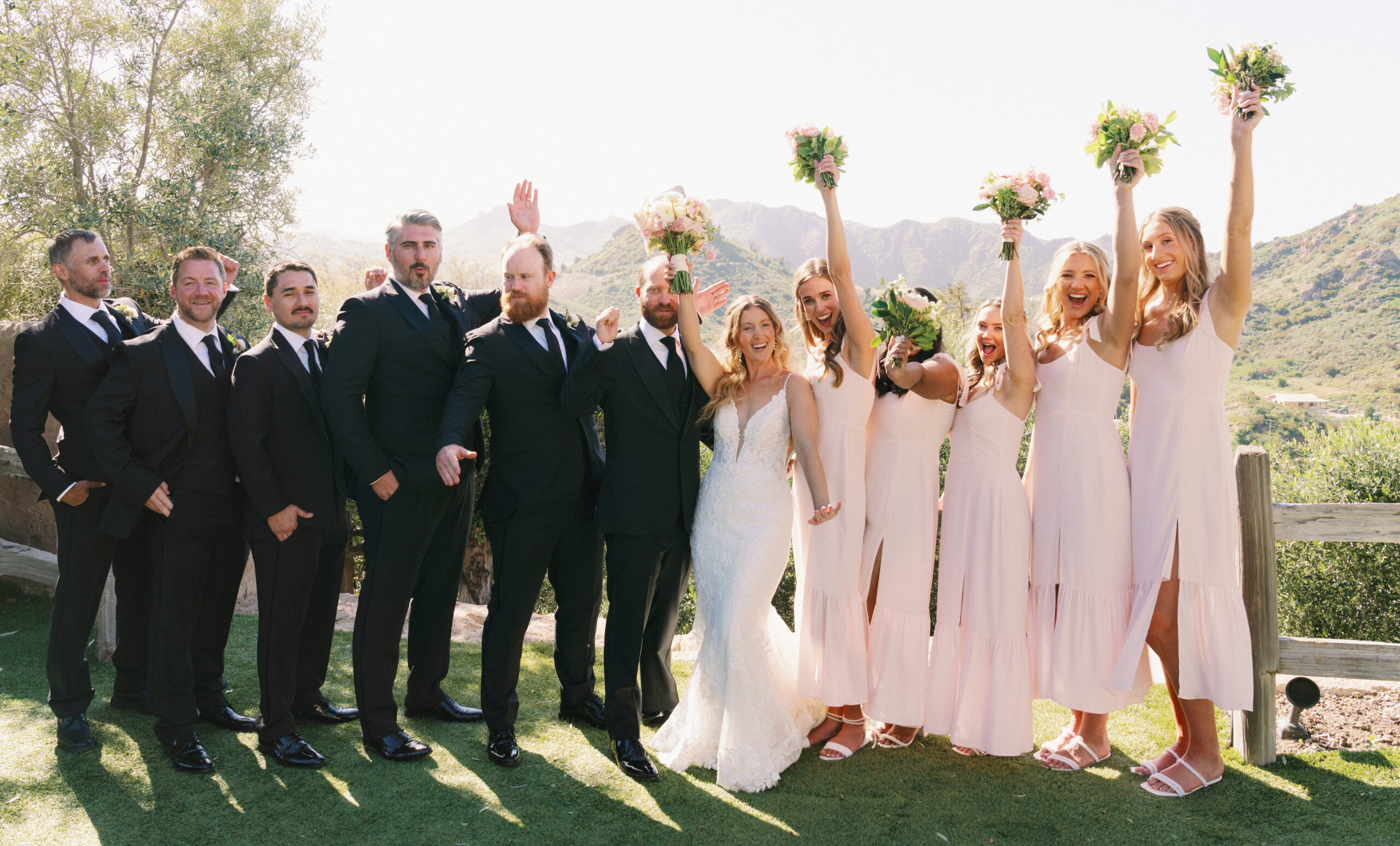 Cheerful bridal party portraits capturing dynamic group shots for a premium wedding photo gallery. 