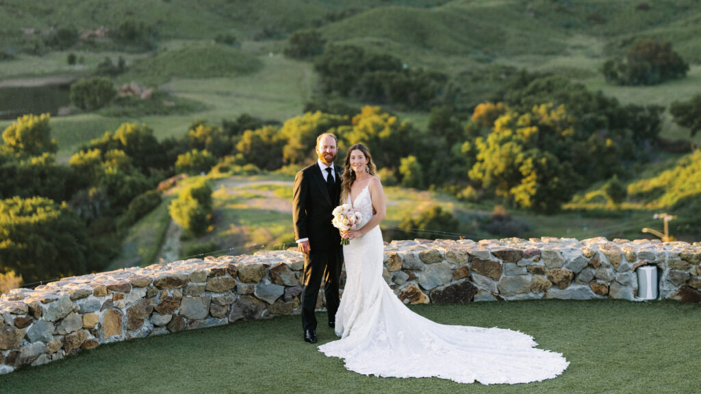 Wide-angle golden hour portrait showing the majestic backdrop options in a luxury wedding photo gallery.
