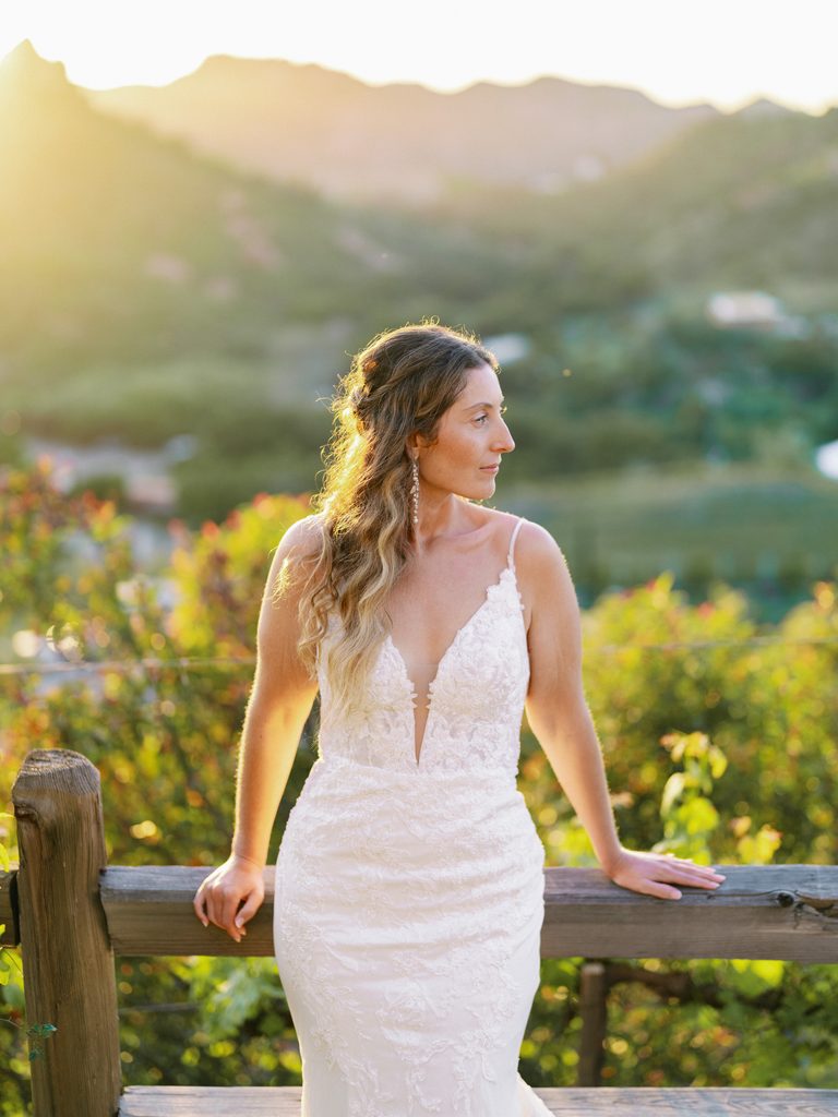 Groom looking at his bride during a golden hour outdoor portrait session.